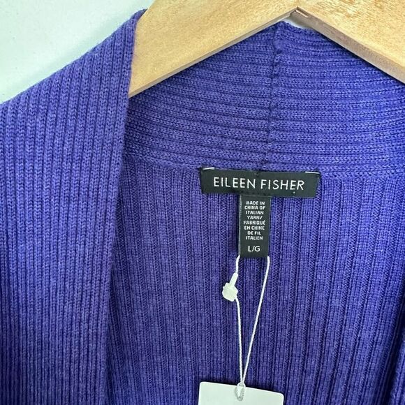 Eileen Fisher Women’s Indigo Merino Wool Angle Front Shape Ribbed Cardigan Sweat - Picture 6 of 9